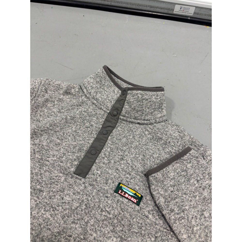 LL Bean Mens Sweater Fleece Pullover Gray Snap Neck Small Regular